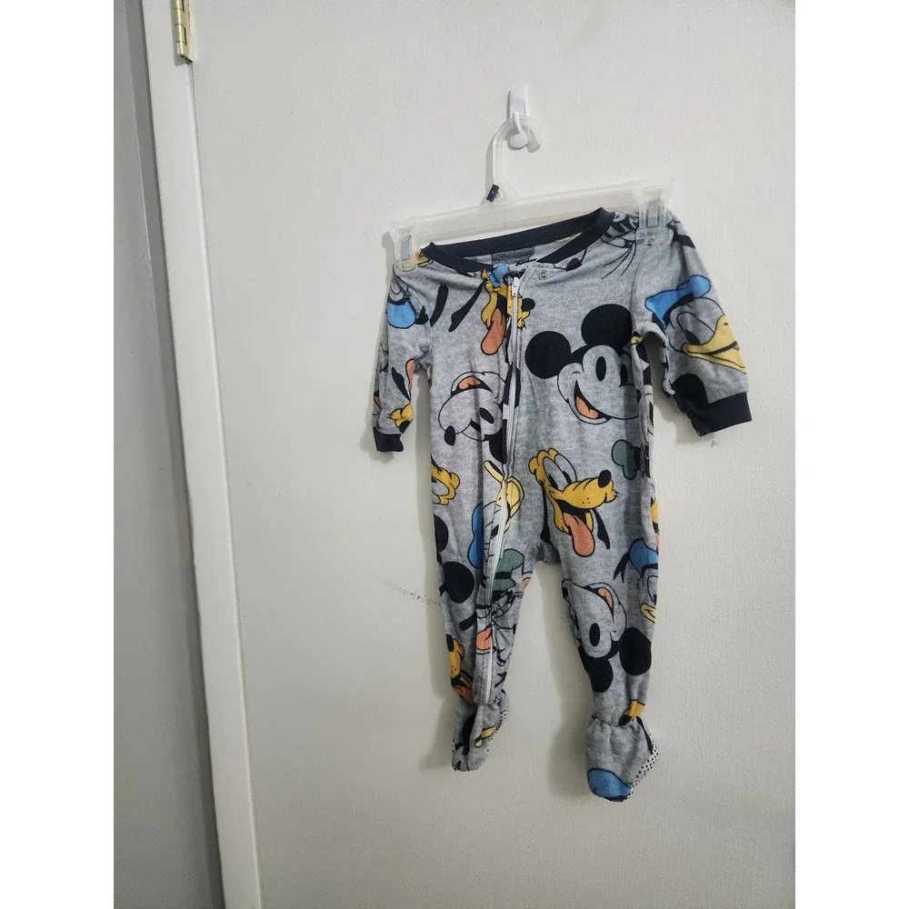 Disney Junior Mickey Mouse Pluto Donald Duck Footed Sleeper Pajamas 12M Gray